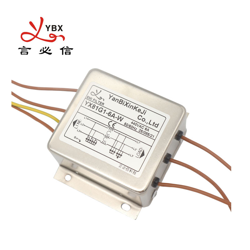 6A 220V Trójfazowy filtr EMI Sprzęt mechaniczny Wyjście linii zasilającej
